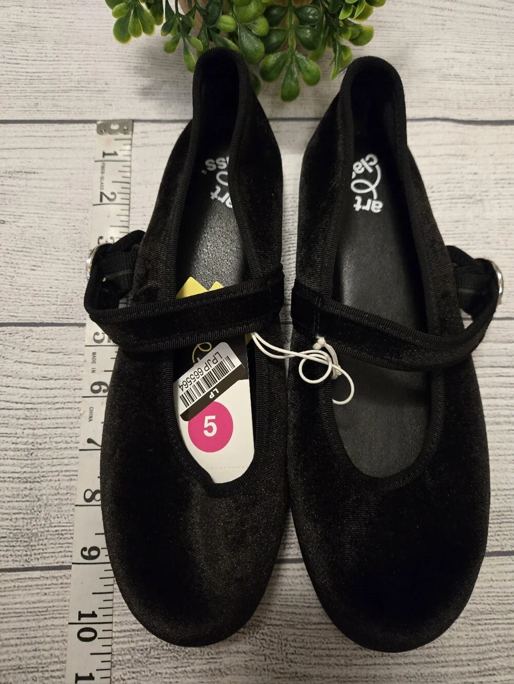 art class Black Velvet Mary Jane Flats with Adjustable Strap
